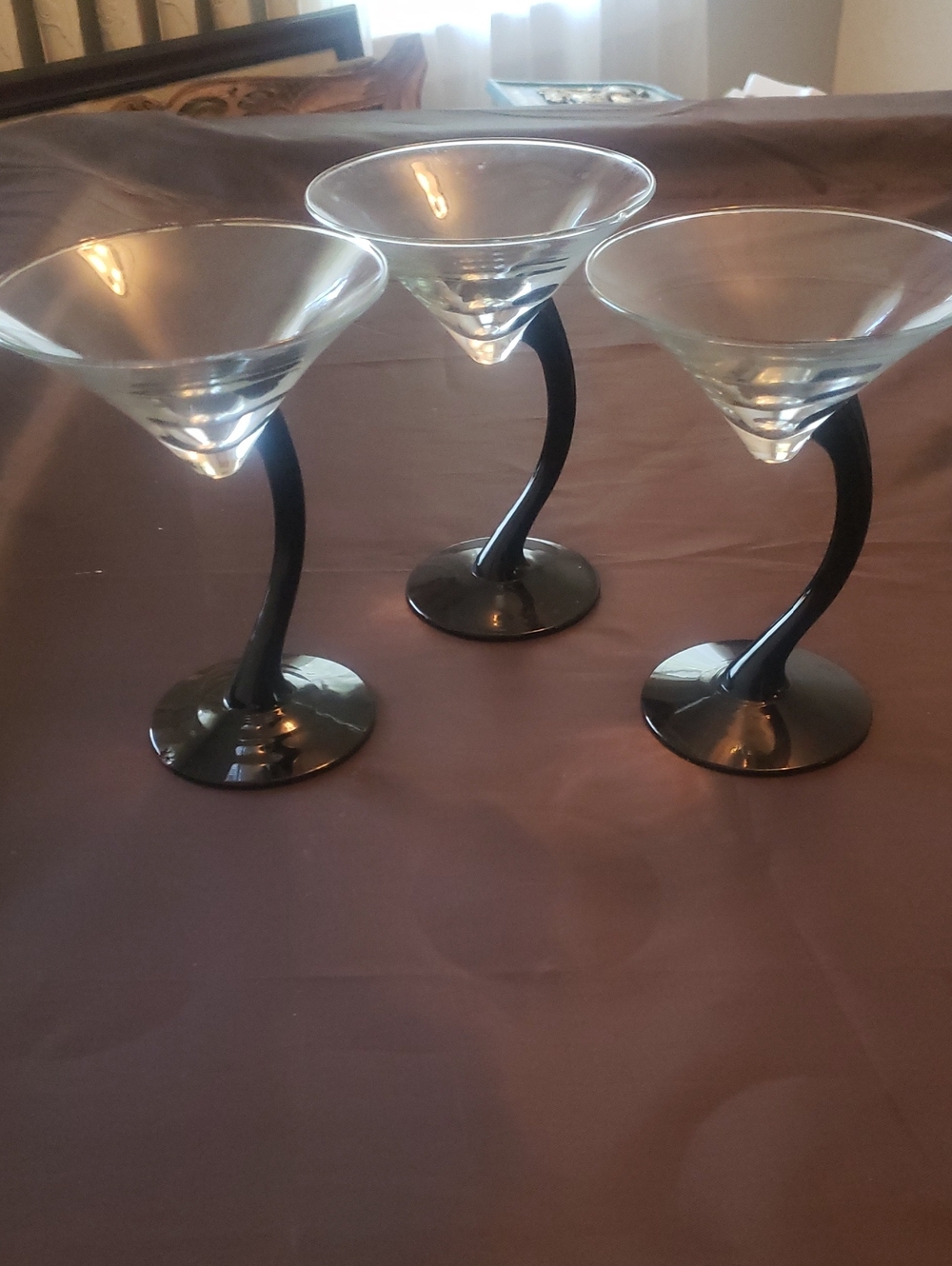 Source Unknown Clear Glass Martini Glasses with Black Twisted Stems (Set of 3)